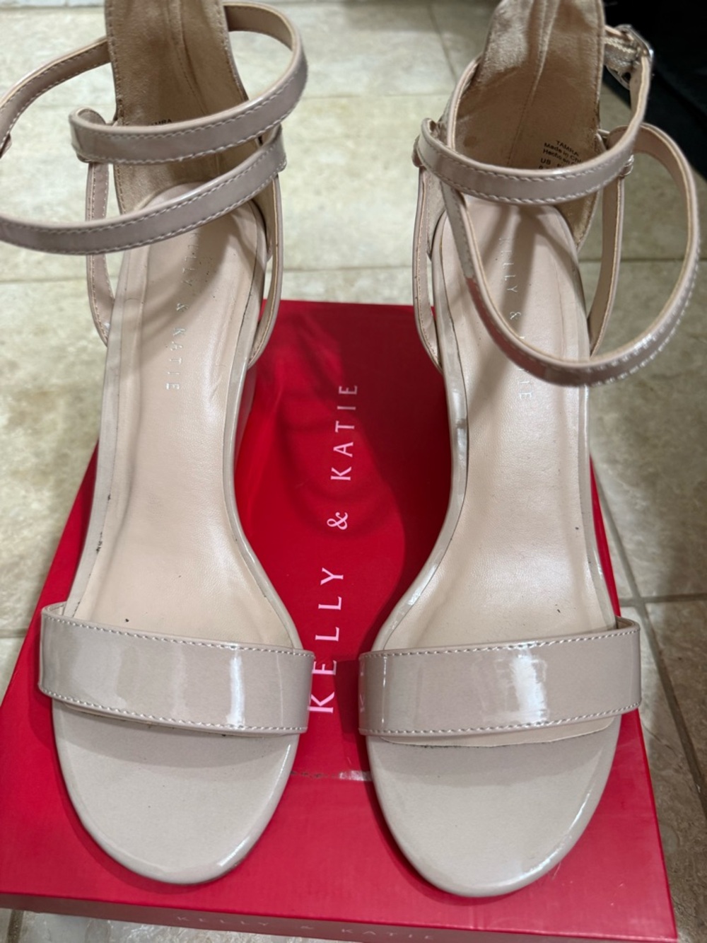 Kelly & Katie “Tamra” Nude Patent Ankle-Strap Heels - Size 9.5